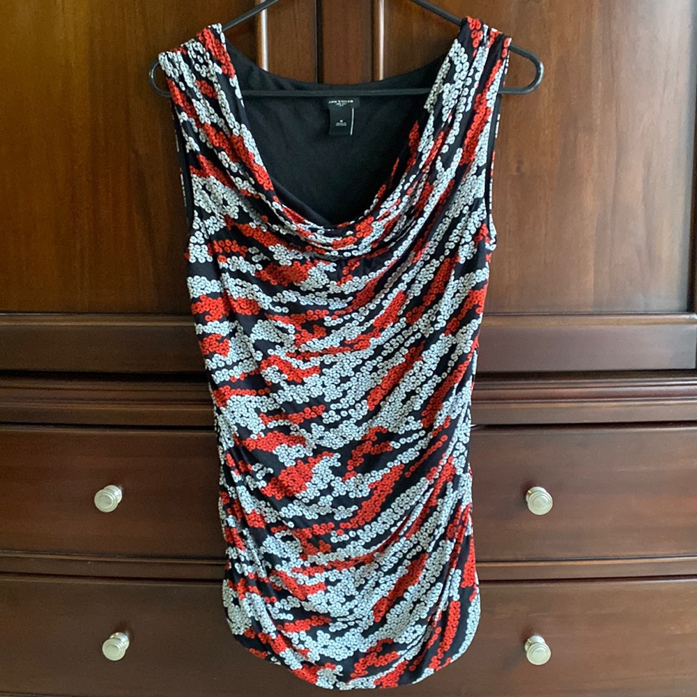 Draped Red Black White Work Top